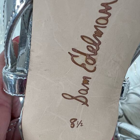 Sam Edelman Azela Silver Tassel Pom Heels Open Toe Strappy Heels Size 8.5 - Picture 8 of 8